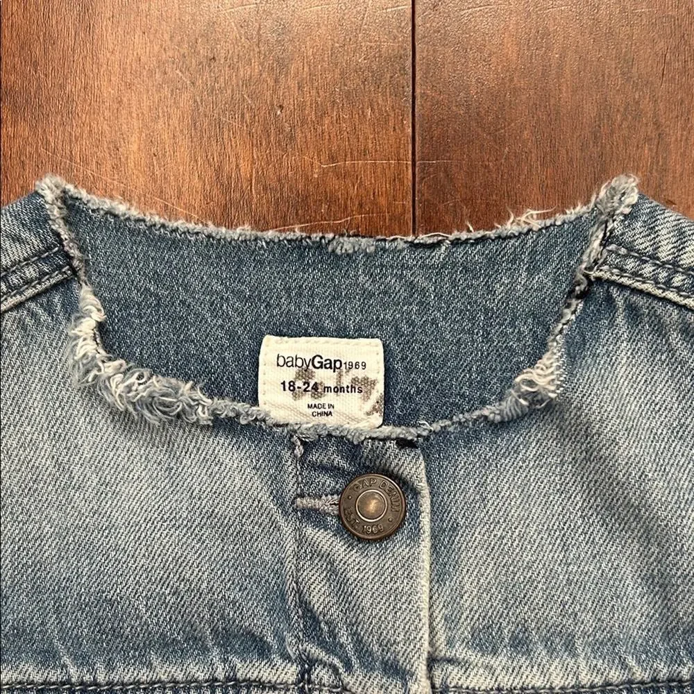 GAP Light Blue Kids Jean Jacket with Fun Patches, Size 18-24 Months